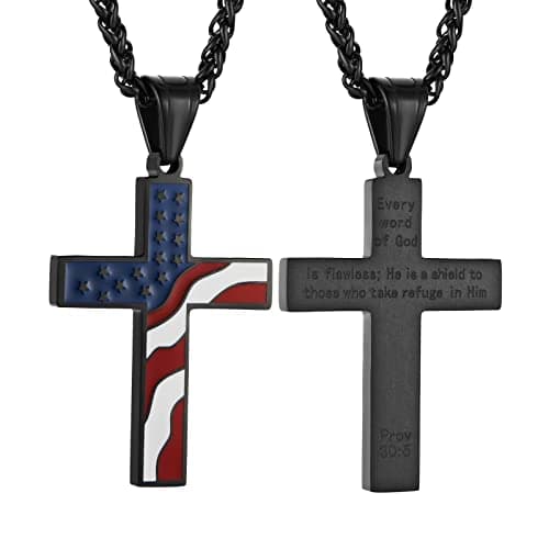 HZMAN American Flag Patriotic Cross Pendant Necklace
