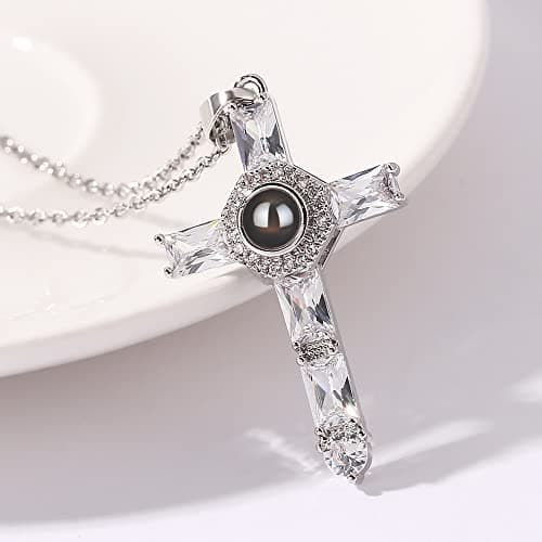 Personalized Stainless Steel Cross Pendant Necklace with Lord's Prayer Engraving Christian Jewelry