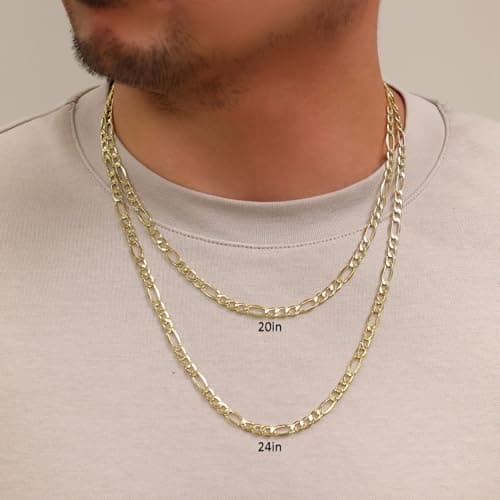 Nuragold Real Yellow Gold Figaro Chain Necklace (16"-30")