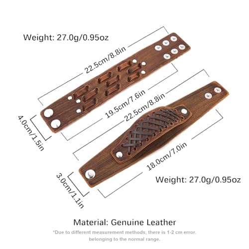 Genuine Leather Punk Bracelets for Men - Handmade Wide Cuff Wristband Jewelry Gift
