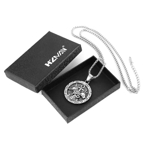 HZMAN Ancient Egyptian Symbol Necklace - Eye of Horus, Pyramid, Ankh, Anubis