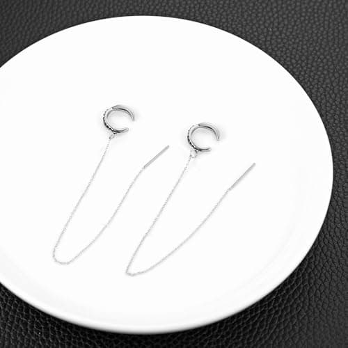 HZMAN Stainless Steel Threader Chain Cuff Earrings for Women Jewelry Gift