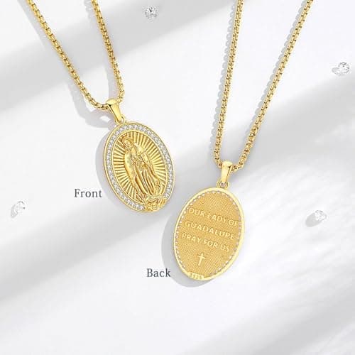 Sterling Silver Virgin Mary Our Lady of Guadalupe Necklace with Miraculous Medal