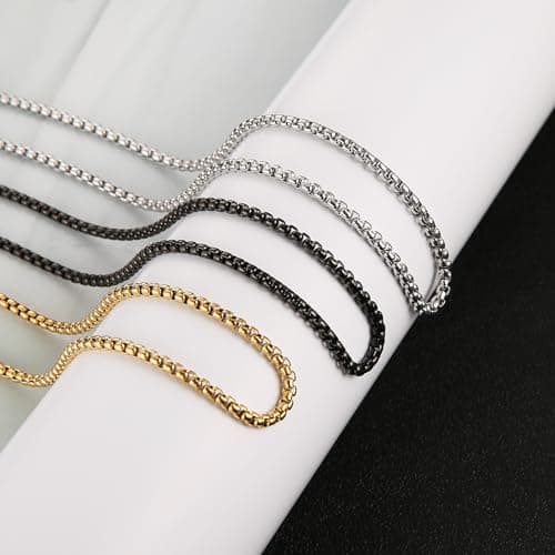 HZMAN Men's 3-Piece Stainless Steel Rolo Chain Necklace Set