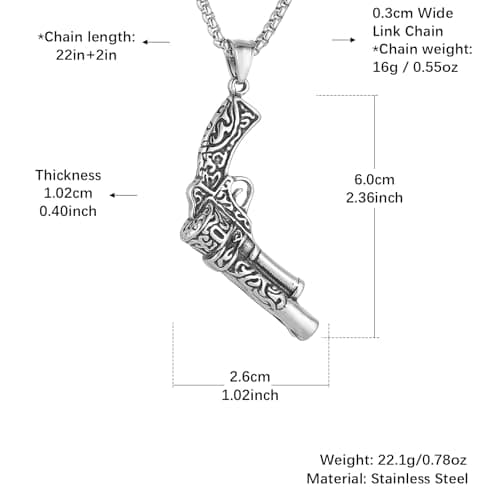 HZMAN Stainless Steel Revolver Gun Necklace for Men Secret Service Role Play Pendant Jewelry
