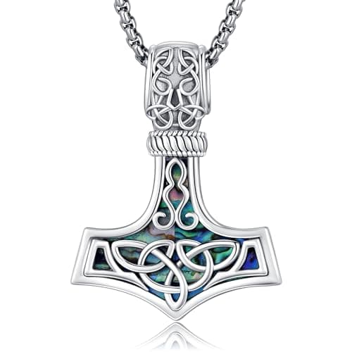 DRINSPER Thor's Hammer Necklace 925 Sterling Silver Norse Jewelry for Men Women