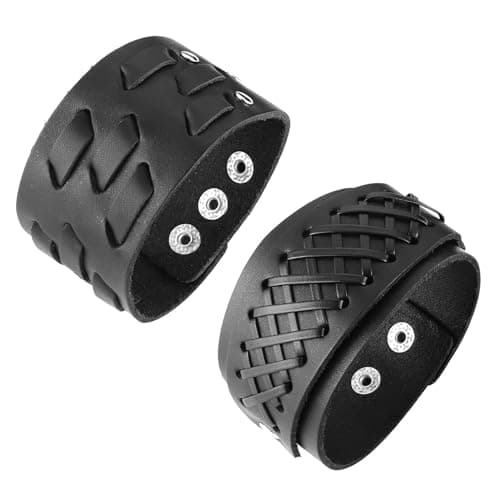 Genuine Leather Punk Bracelets for Men - Handmade Wide Cuff Wristband Jewelry Gift