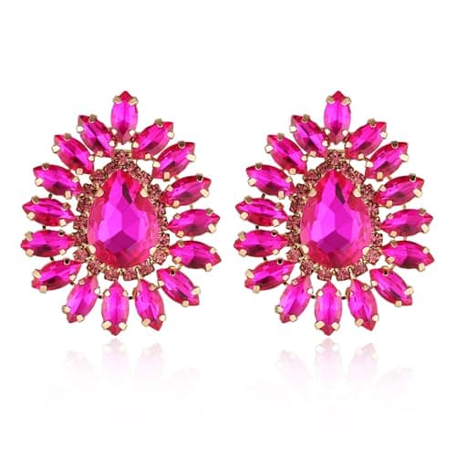 HZMAN Crystal Bridal Flower Stud Earring for Women Wedding Jewelry