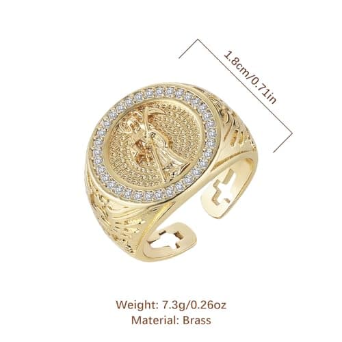 HZMAN Grim Reaper Ring - Retro Gothic 14K Gold Plated Jewelry for Men & Women