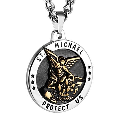 Stainless Steel Archangel St Michael Medal Pendant Necklace