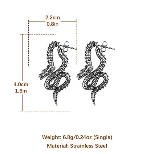 HZMAN Retro Dragon Earrings Stainless Steel Gothic Punk Dragon Head Stud Earring Party Jewelry Gift for Men Women