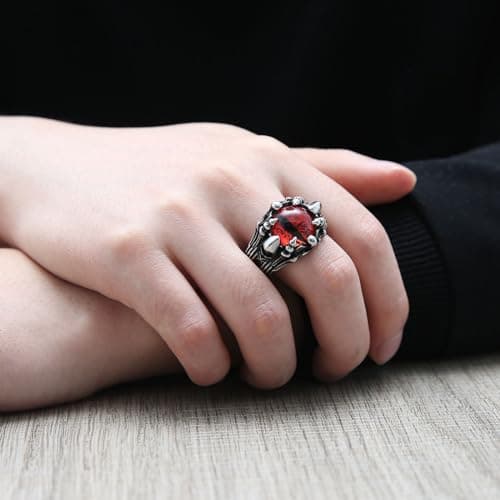 HZMAN Men's Gothic Devil's Eye Demon Claw Ring for Punk Halloween