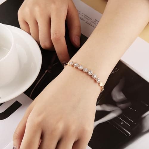 HZMAN Rose Gold Plated Brass Link Chain Zirconia Bracelet for Women