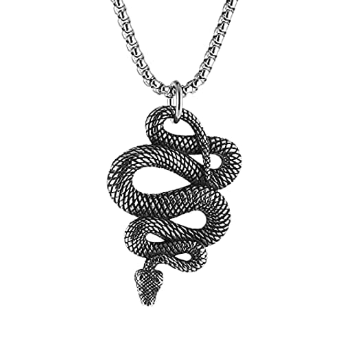 Vintage Gothic Stainless Steel Snake Pendant Necklace for Men