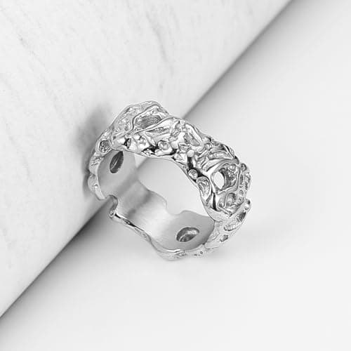 HZMAN Stainless Steel Irregular Potholed Ring for Men and Women