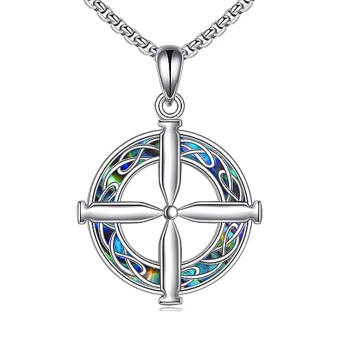 YONFQE Celtic Knot Sterling Silver Abalone Cross Pendant Jewelry for Women