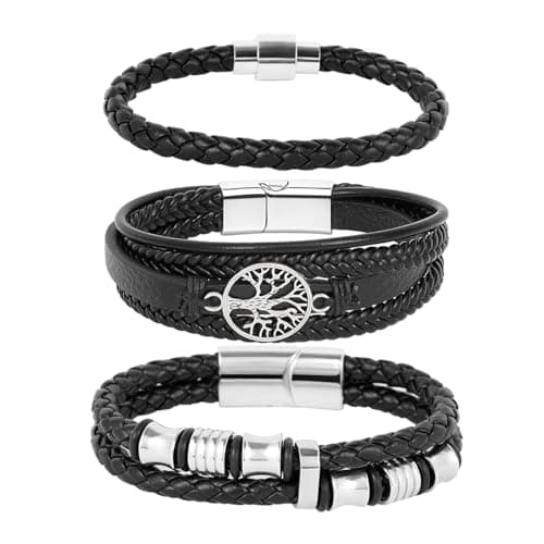 Eigso Wooden Bead PU Leather Cuff Bracelet for Men & Women