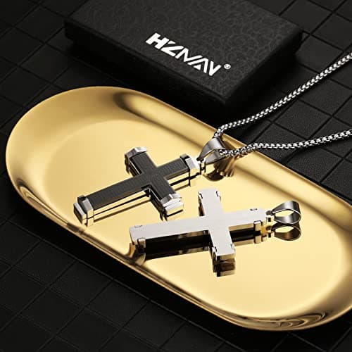 Cross Necklace Pendant Lord's Prayer Stainless Steel Men's Large