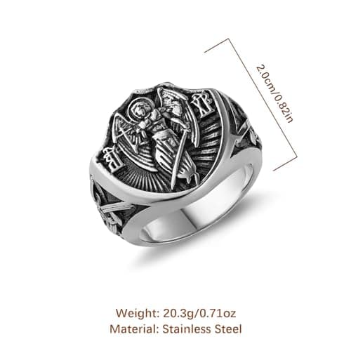 HZMAN Archangel Ring for Men: Stainless Steel Saint Michael Medal Statement Jewelry Gift
