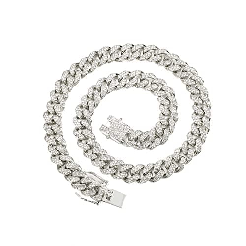 Men's Gold & Silver Plated Cuban Link Miami Necklace, 18-24 Inch Diamond Chain