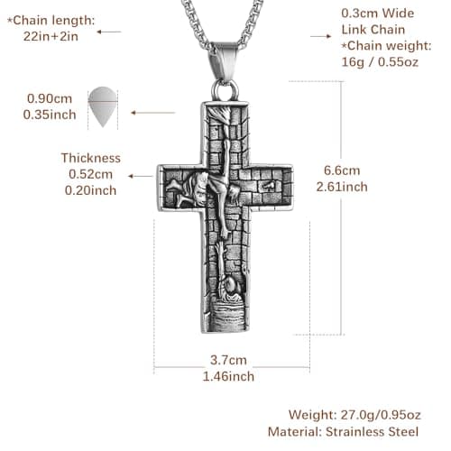 HZMAN Men's Retro Stainless Steel Saviour Jesus Cross Pendant Jewelry Gift