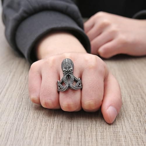 HZMAN Men's & Women's Octopus Stainless Steel Gothic Punk Cuttlefish Ring Halloween Jewelry Gift