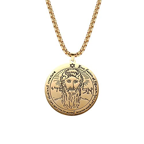 TEAMER Gold Stainless Steel Key of Solomon Pendant Necklace - Wiccan Talisman Jewelry for Men and Women