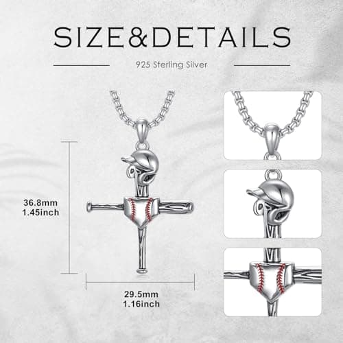 925 Sterling Silver Baseball Cross Necklace with Philippians 4:13 Engraving for Men and Women