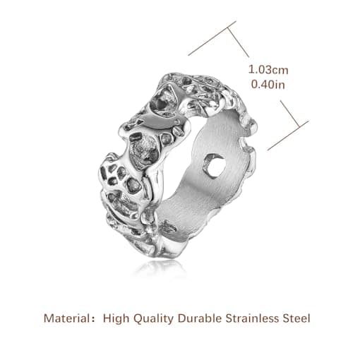 HZMAN Stainless Steel Irregular Potholed Ring for Men and Women