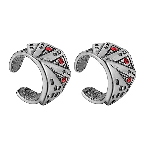 Stainless Steel Playing Card Ear Cuff Earrings for Men and Women - No Piercing Clip On Poker Earring
