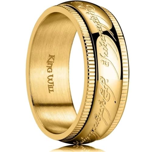 King Will Men's 7/8mm One Lord Magic Power Gold/Black/Silver Polished Comfort Fit Wedding Band Size 5-15
