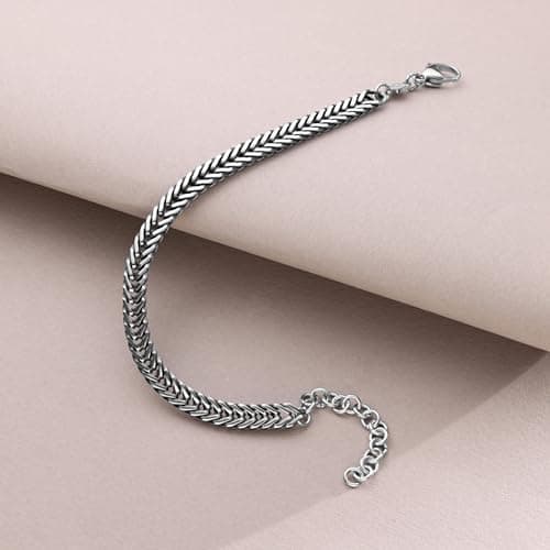 Galis Men's Premium Stainless Steel Snake Chain Bracelet, Silver Plated 7.5"