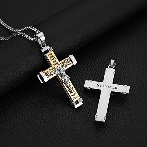 Stainless Steel Cross Necklace with Lord's Prayer Pendant