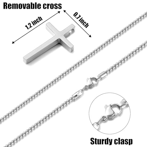 Fiusem Men's Silver/Gold/Black Cross Necklaces 2.5mm Chain, 16-24 Inch Box Chain