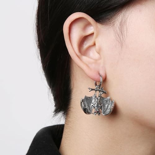 HZMAN Bat Earring Stainless Steel Gothic Punk Halloween Jewelry Gift for Men Women