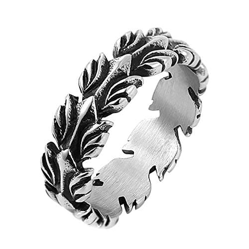 HZMAN Vintage Olive Branch Ring Stainless Steel for Men and Women Size 7-12