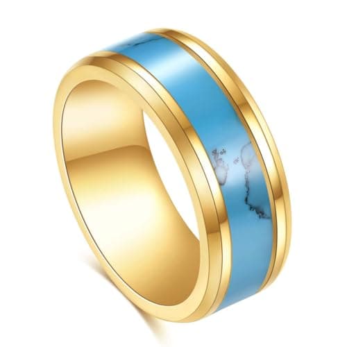 Retro Turquoise Stone Rings for Men, Stainless Steel Signet Biker Band