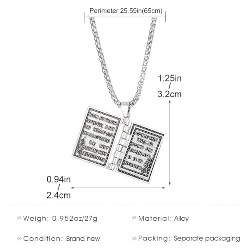 POYAMUSE Holy Bible Pendant Necklace - Openable Design - Religious Gift for Christians