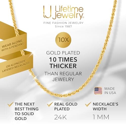 14 to 30 Inch 24k Gold Plated Diamond Cut Rope Chain for Men & Women