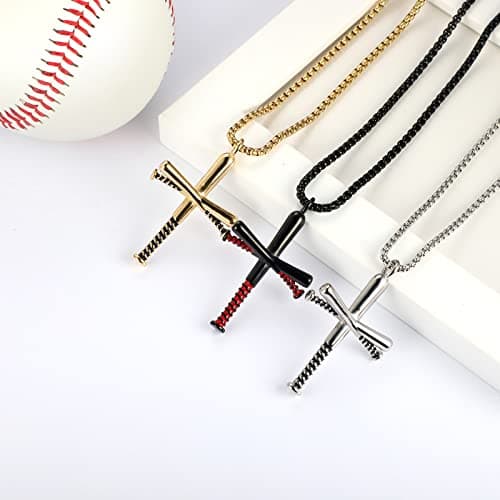 HattiDoris Personalized Baseball Bat Necklace for Men - 22-inch Stainless Steel Chain Gift
