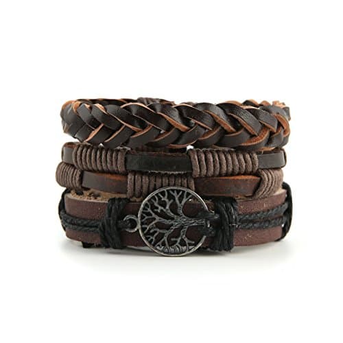 Genuine Leather Tree of Life Bracelets for Men and Women with Tiger Eye Stone and Lava Rock Beads