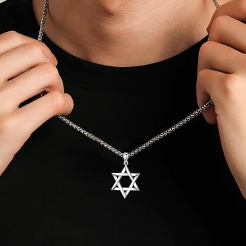Stainless Steel Star of David Necklace, Sterling Silver, 22+2 Inches