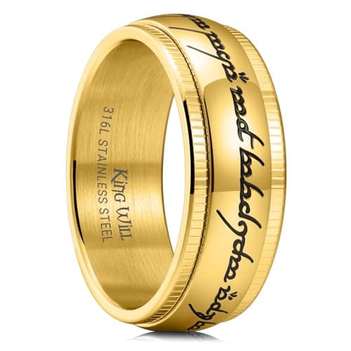 King Will Men's 7/8mm One Lord Magic Power Gold/Black/Silver Polished Comfort Fit Wedding Band Size 5-15