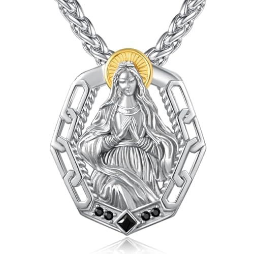 KATHLU Virgin Mary Necklace 925 Sterling Silver Catholic Jewelry