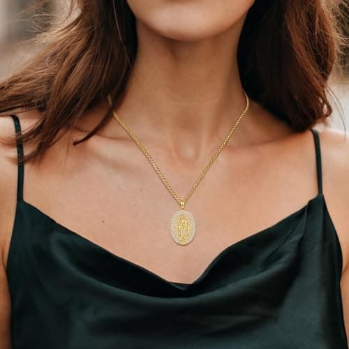 Sterling Silver Virgin Mary Our Lady of Guadalupe Necklace with Miraculous Medal