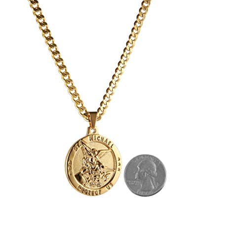 Stainless Steel Archangel St Michael Medal Pendant Necklace