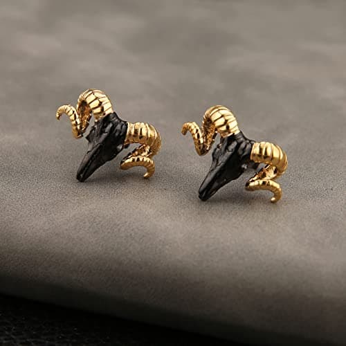 HZMAN Goat Head Stud Earrings Stainless Steel Biker Jewelry Gift