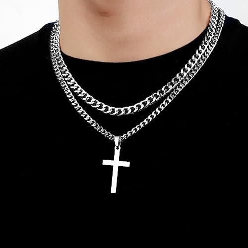 Men's Stainless Steel Layered Cross Necklace 16-24 inch Christian Pendant Gifts
