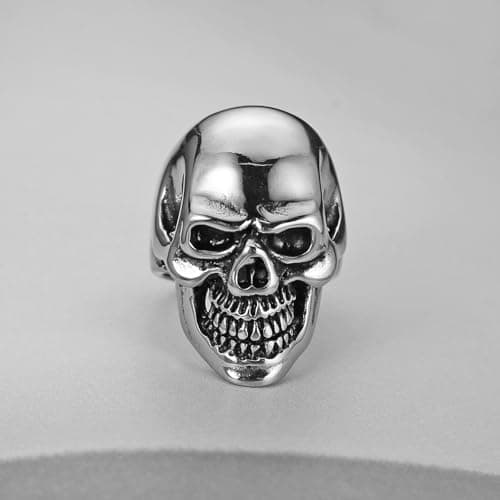 HZMAN Highly Polished Stainless Steel Retro Gothic Skull Ring for Men Party & Halloween