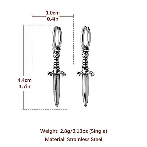 Stainless Steel Gothic Punk Men Women Boys Sword/Cross/Awl Spike Dangle Earrings